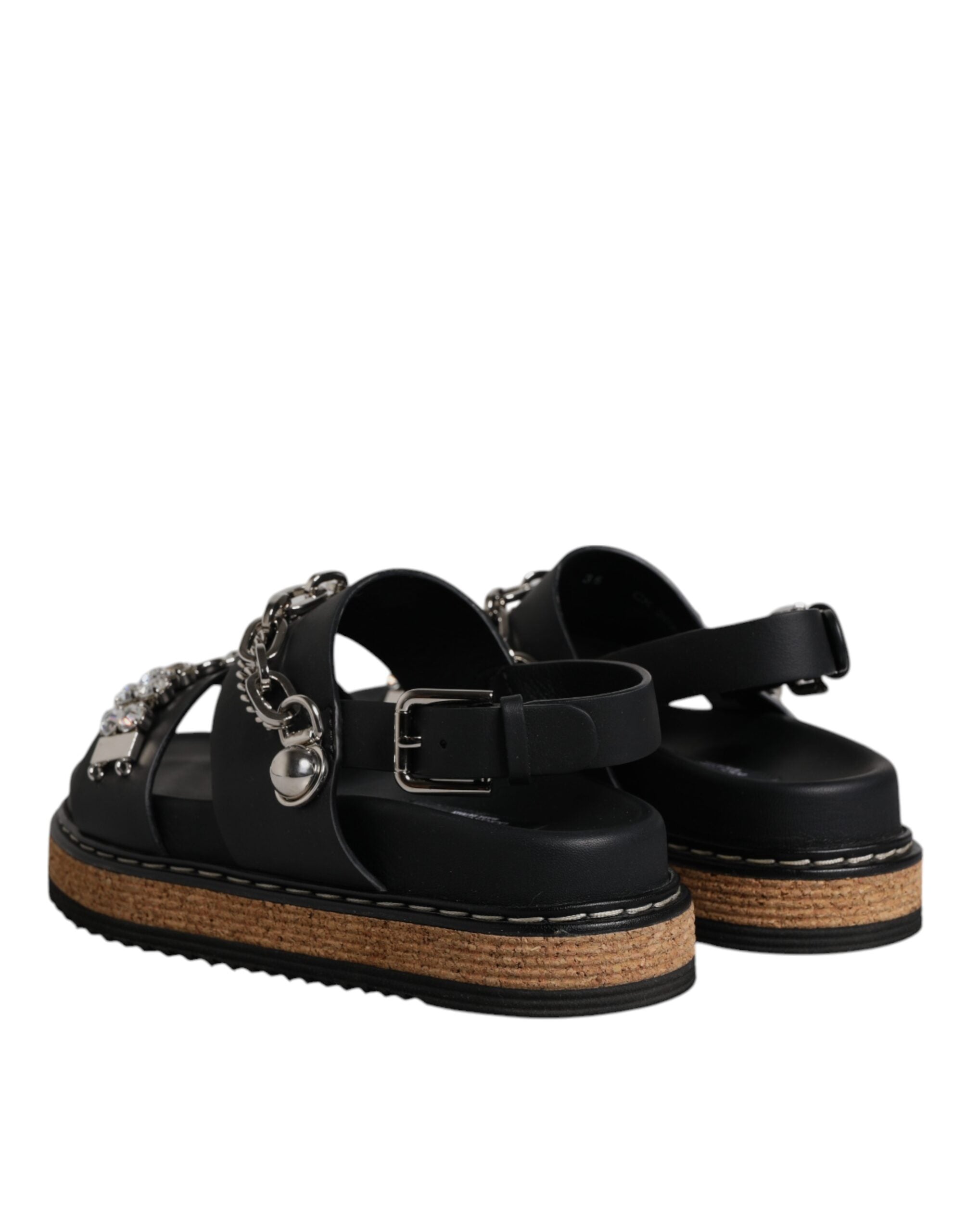 Black Crystal Embellish Strap Sandals Shoes