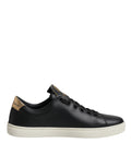 Black Leather Gold Red Heart Sneakers Shoes