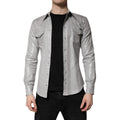 Metallic Gray Cotton Button Down Shirt
