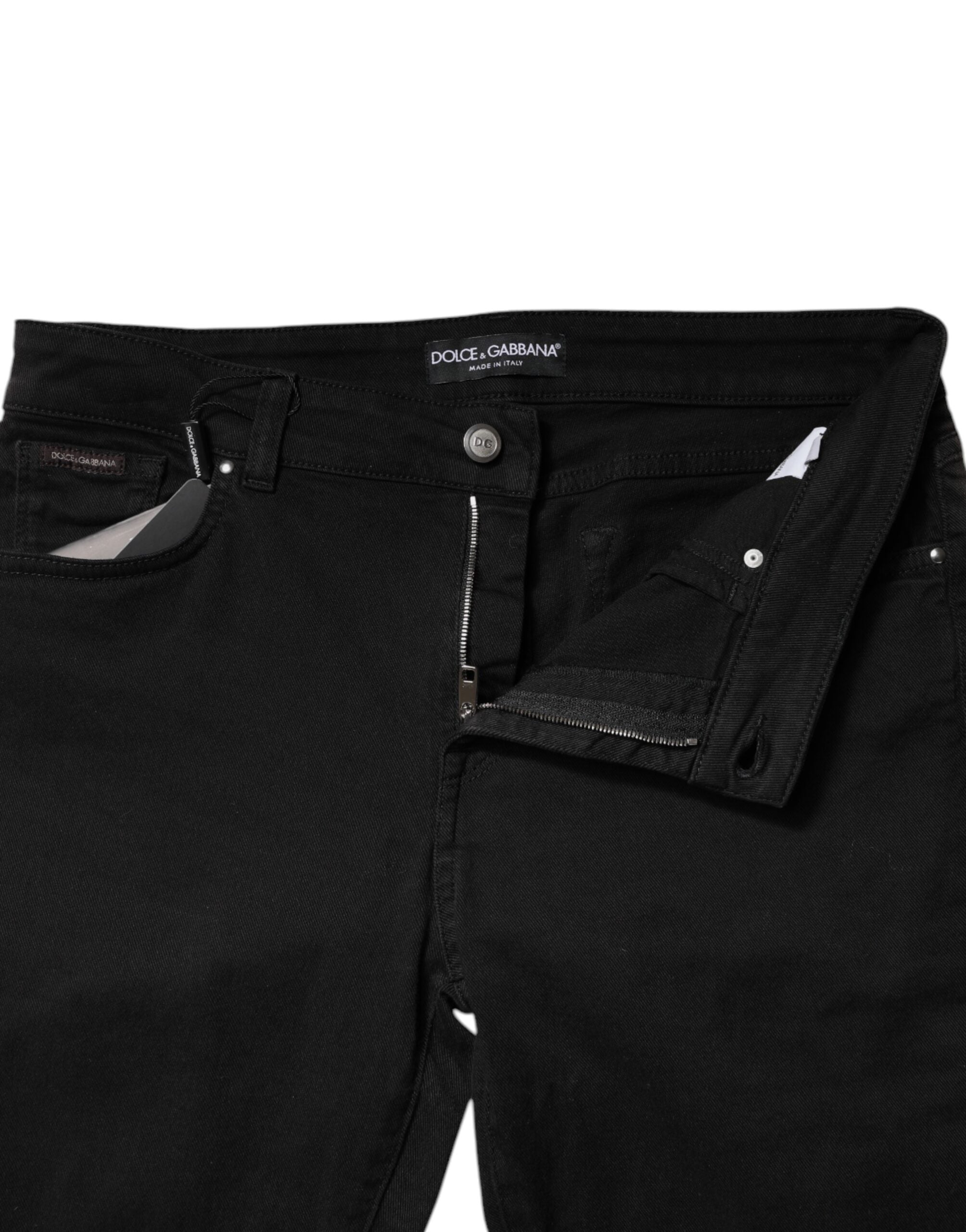 Black Cotton Mid Waisted Skinny Denim Jeans