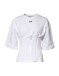 White Cotton Blend 3/4 Sleeves Blouse Top