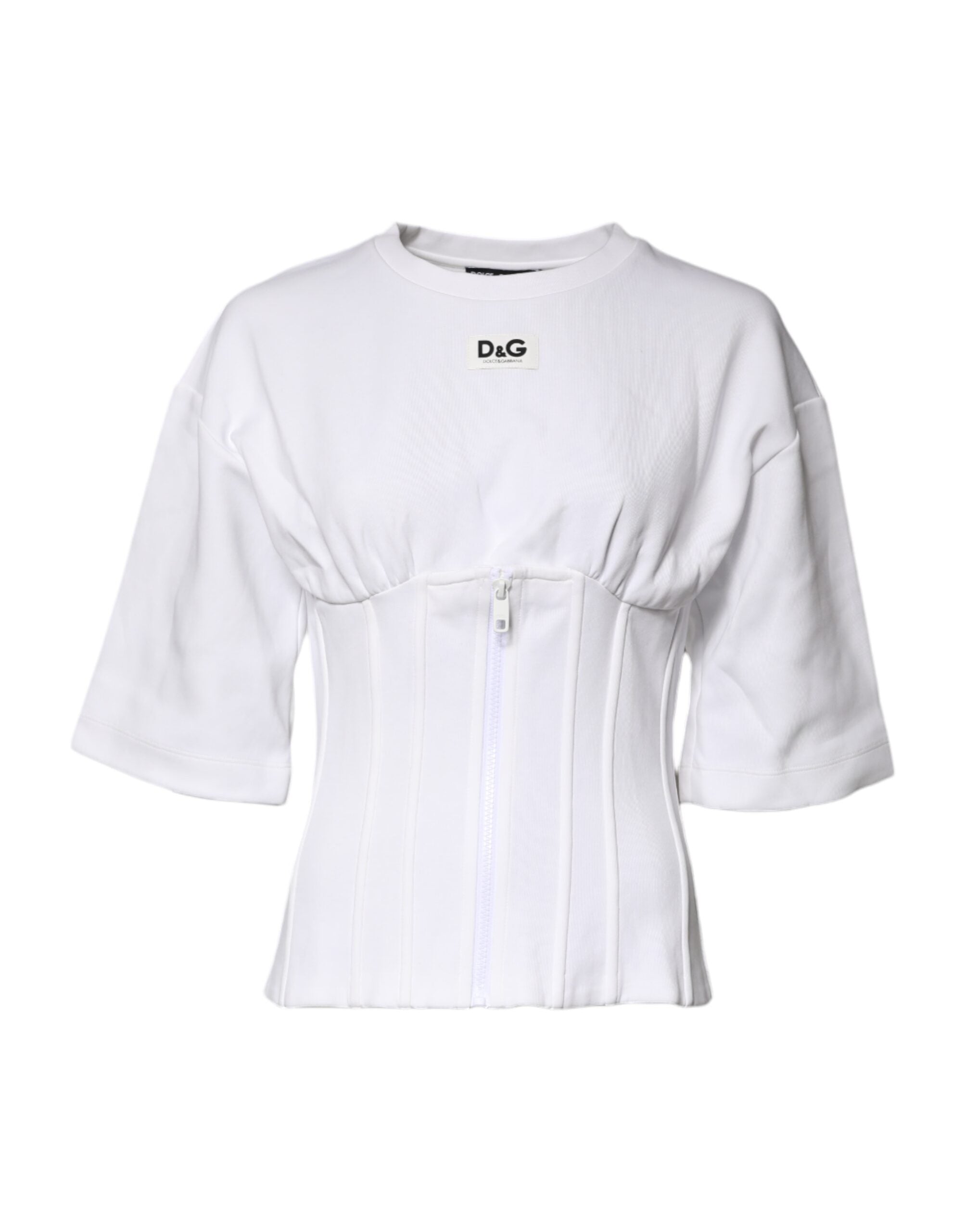 White Cotton Blend 3/4 Sleeves Blouse Top