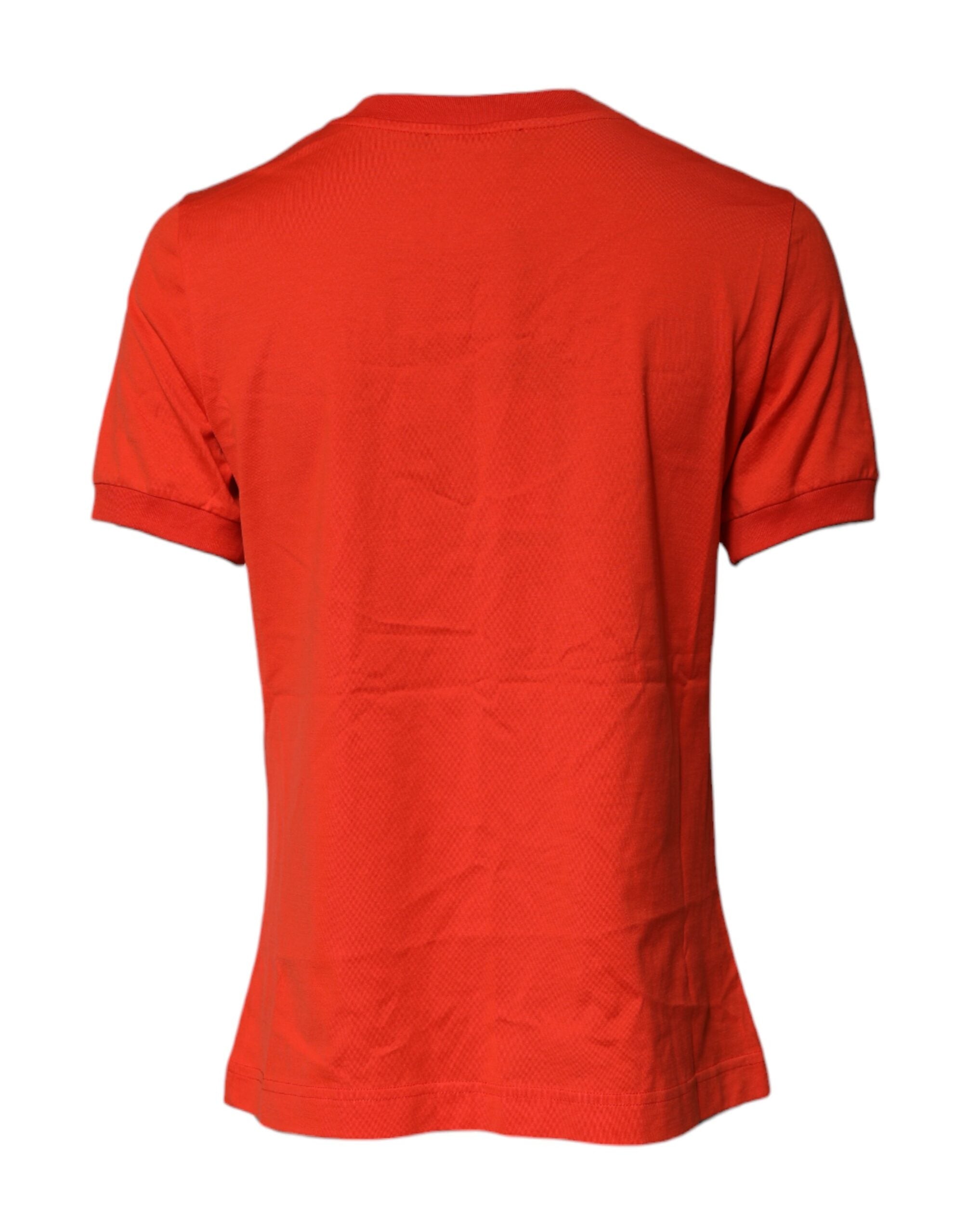 Red Floral Embroidery Cotton Crew Neck T-shirt