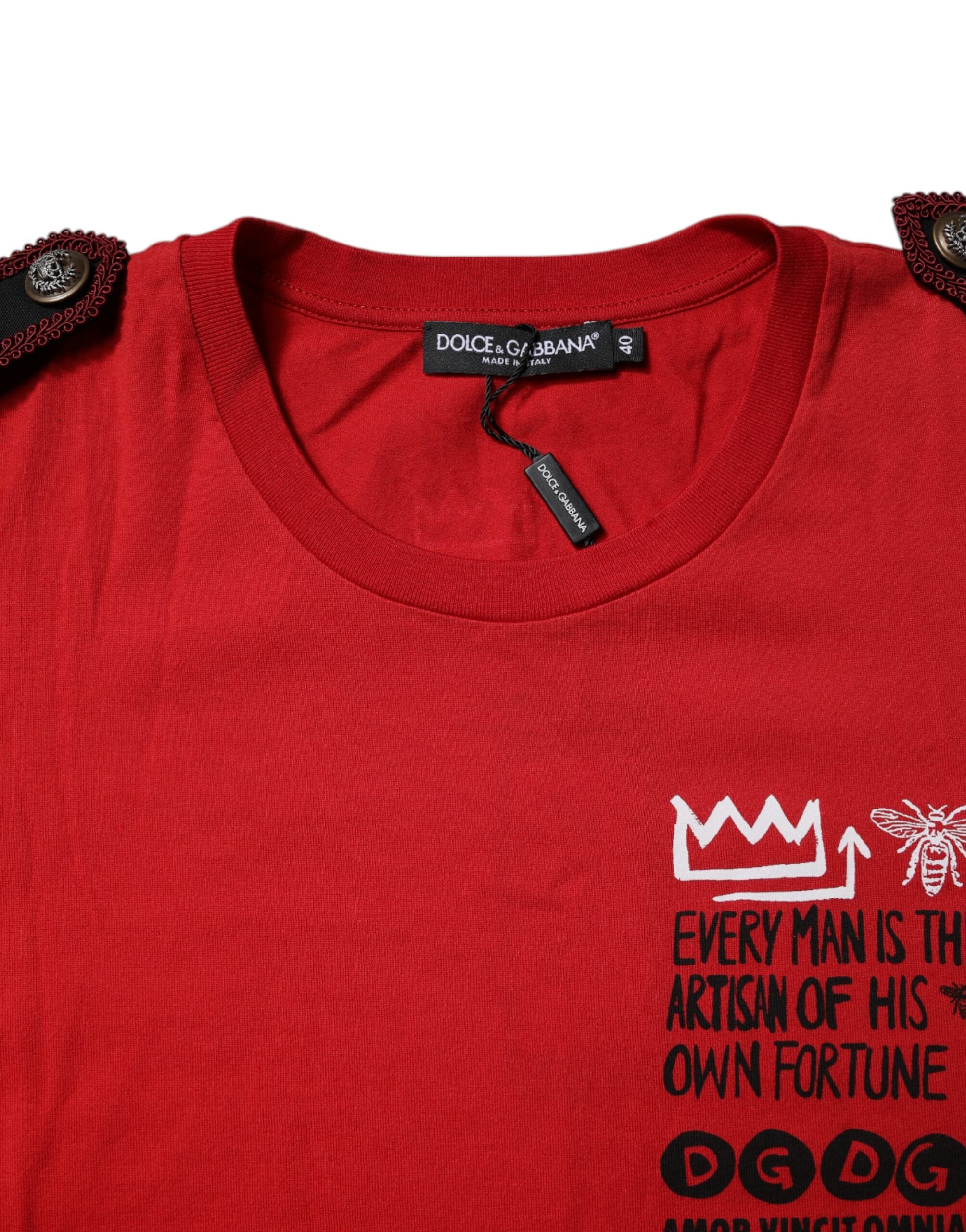 Red Cotton Graphic Print Crew Neck T-shirt