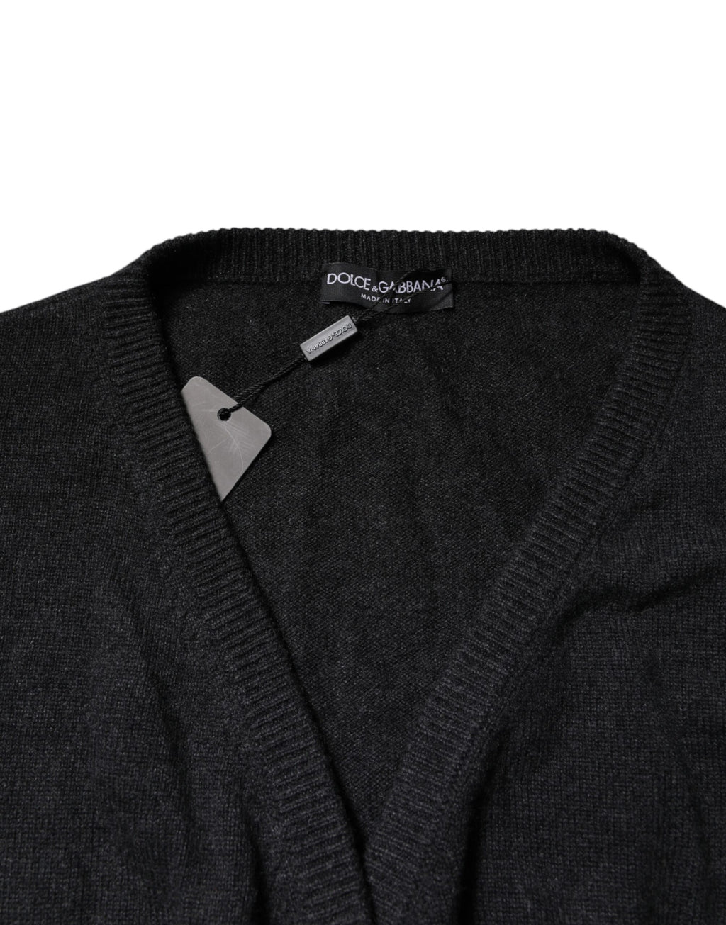Grey Cashmere Deep V-neck Pullover Sweater