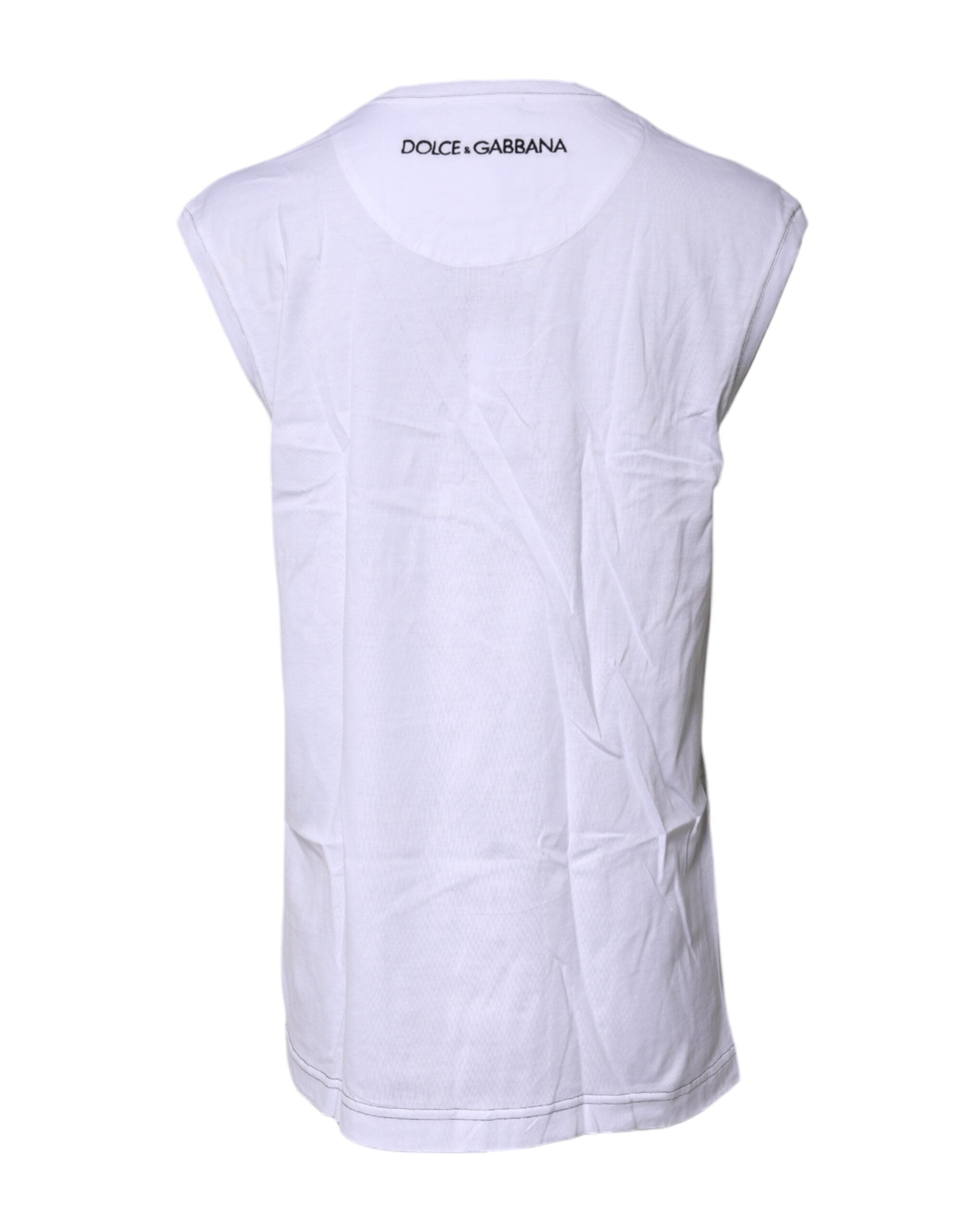 White Cotton Sleeveless Printed Tank T-shirt