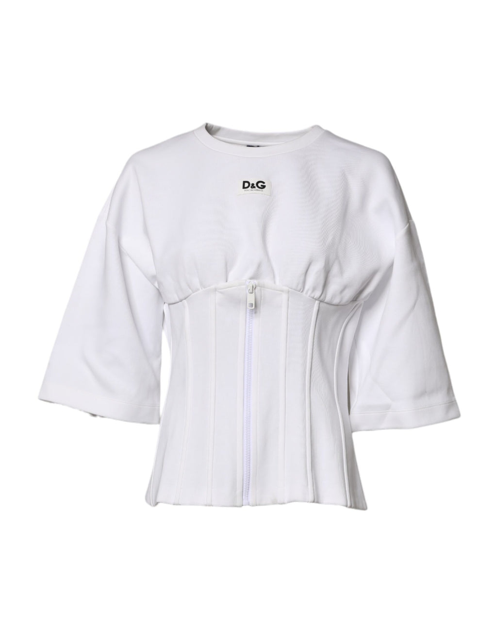 White Cotton Blend 3/4 Sleeves Blouse Top