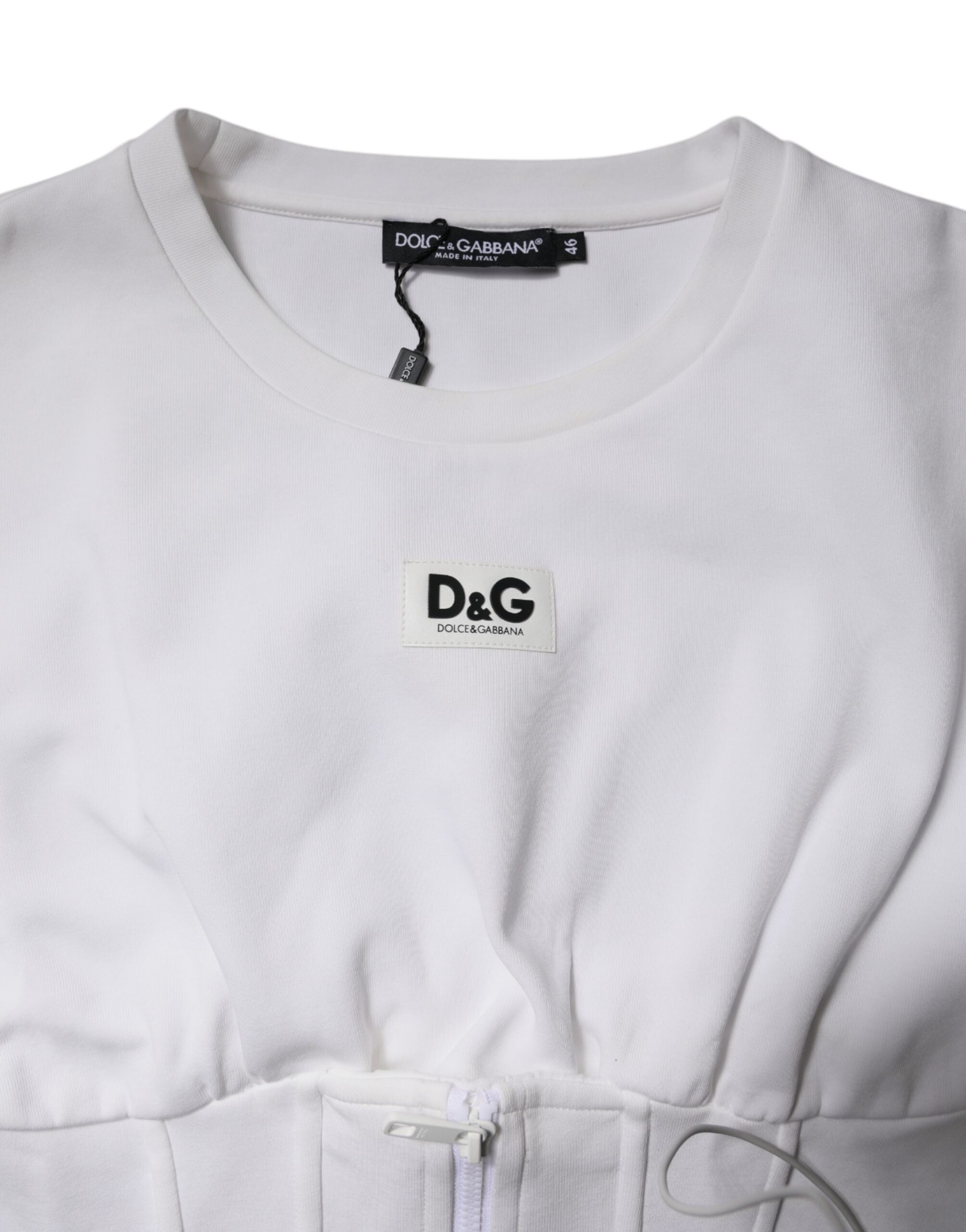 White Cotton Blend 3/4 Sleeves Blouse Top
