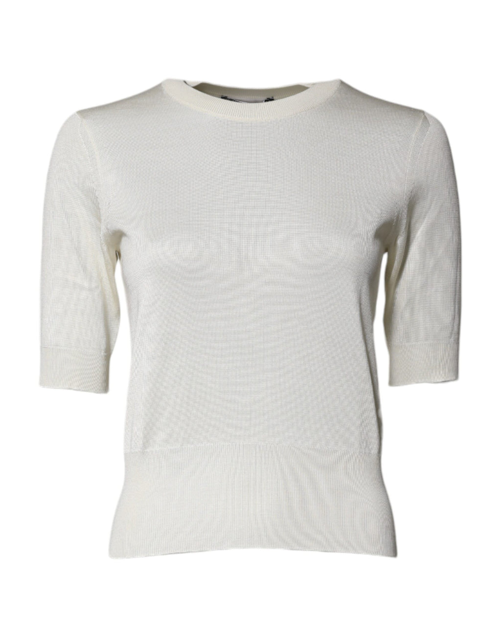 Cream Short Sleeve Silk Round Neck Blouse Top