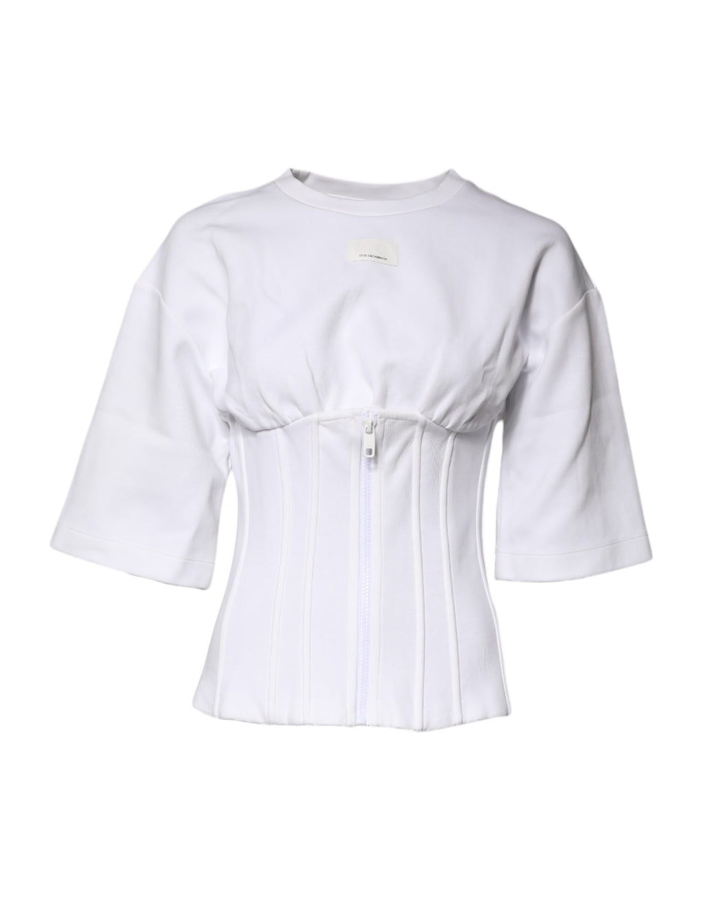 White Cotton Blend 3/4 Sleeves Blouse Top
