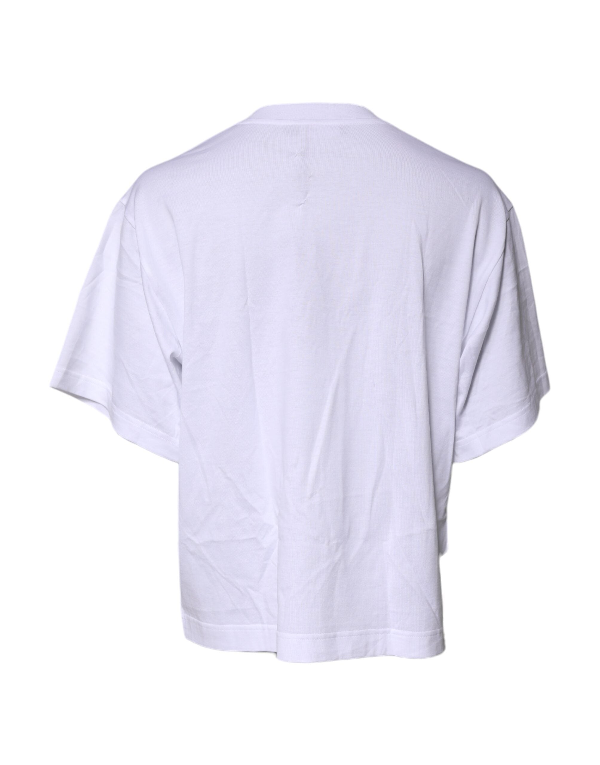 White Printed Round Neck Top Cotton T-shirt