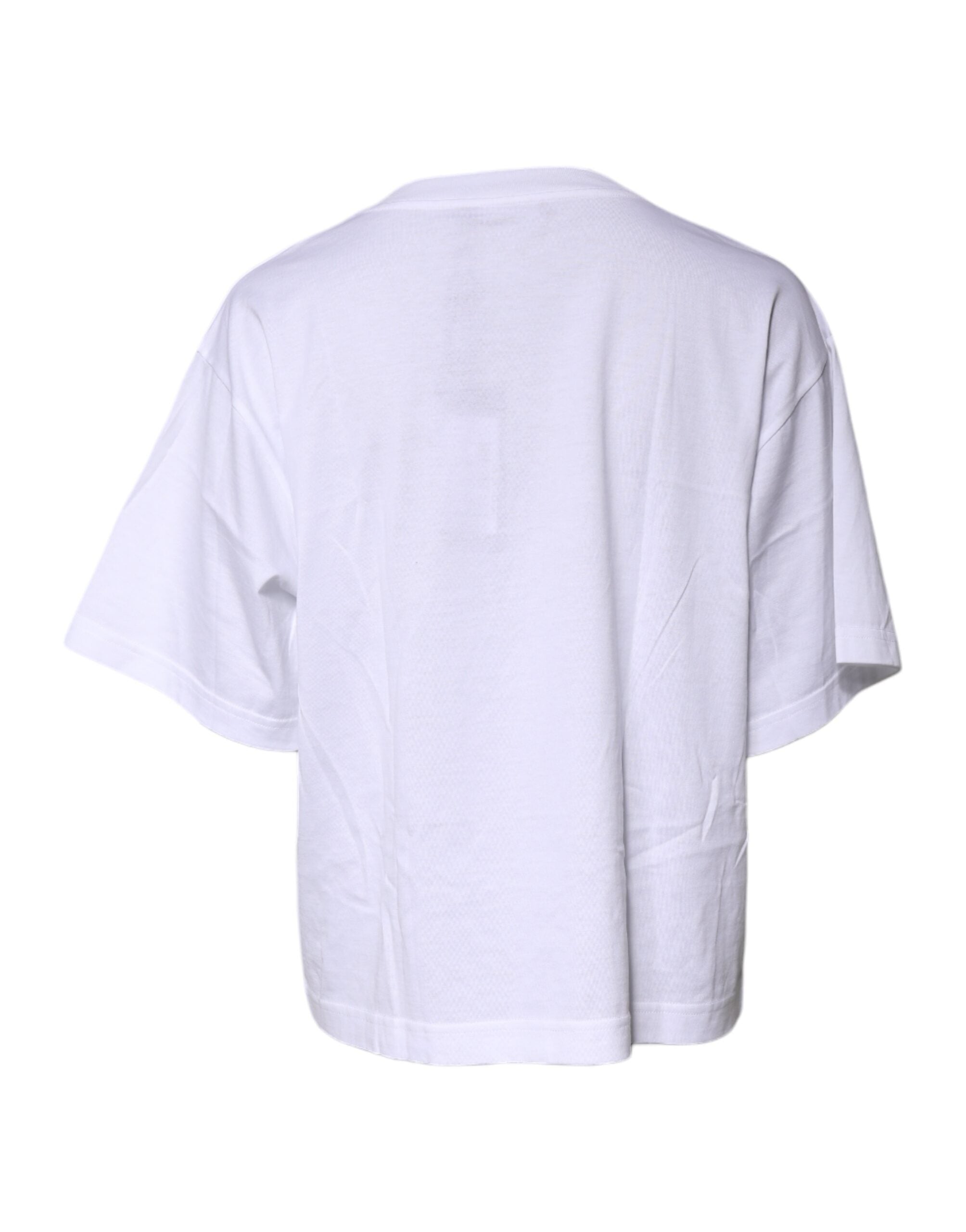 White Printed Round Neck Top Cotton T-shirt