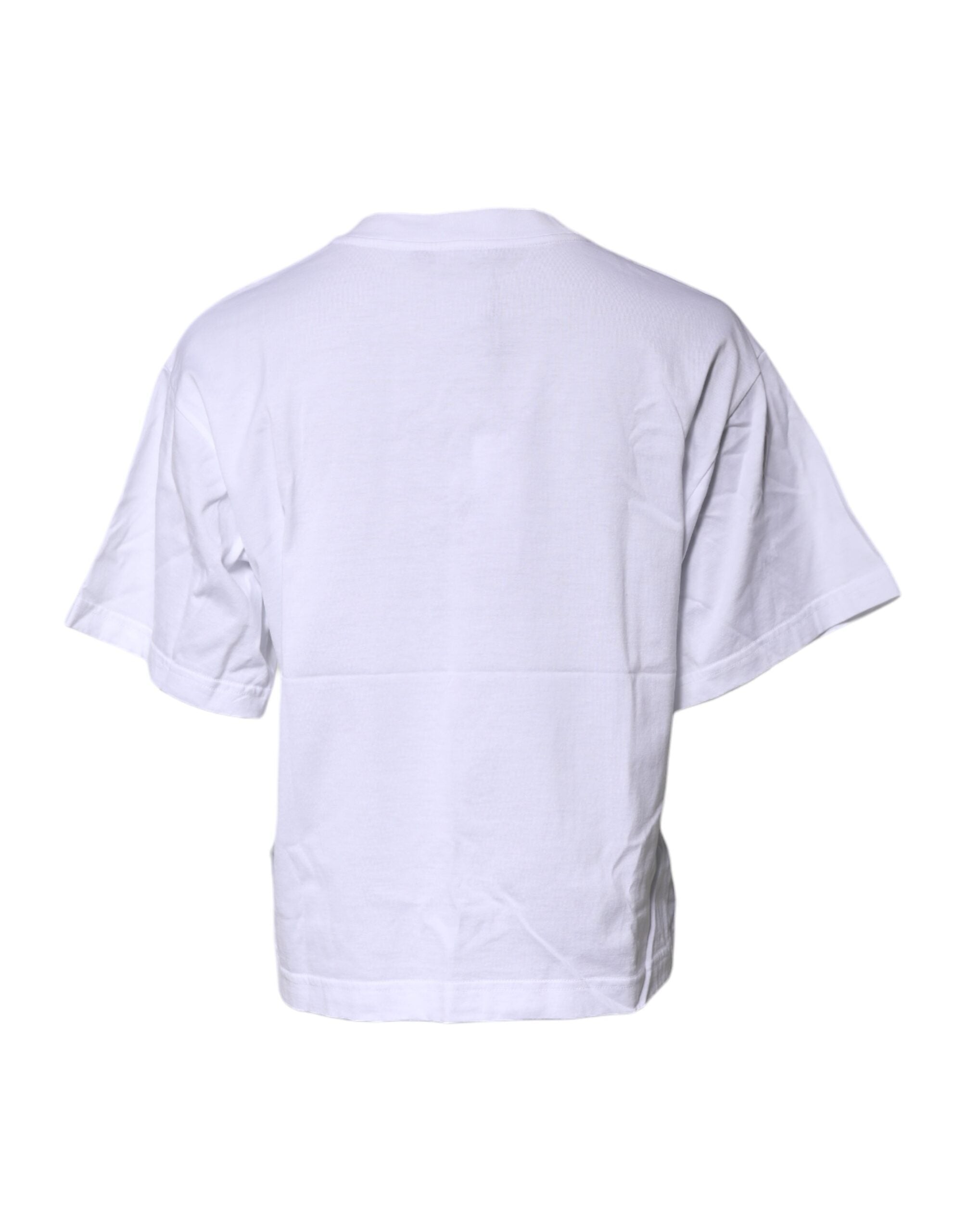White Printed Round Neck Top Cotton T-shirt
