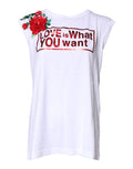 White Floral Graphic Print Sleeveless Tank Top