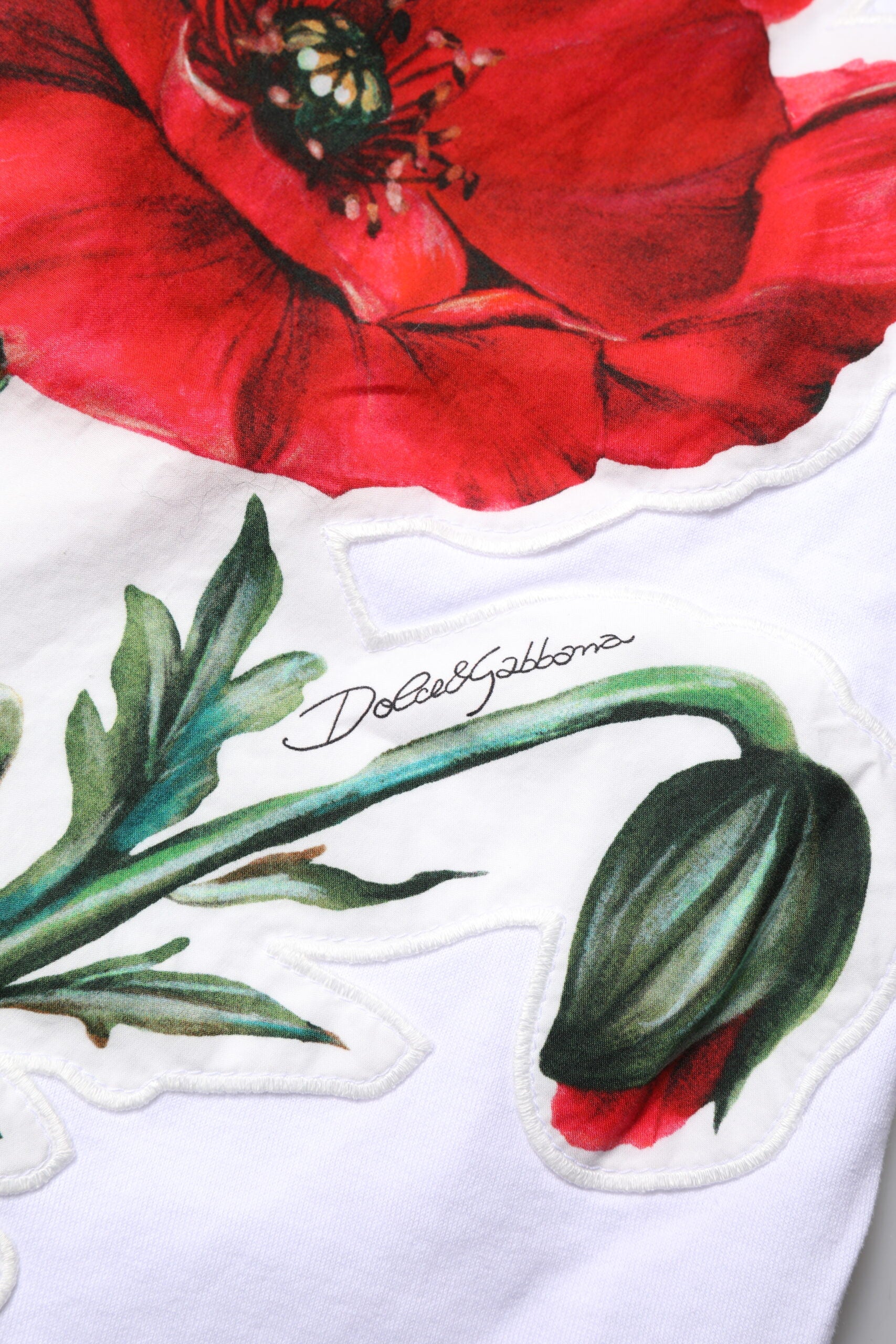 White Floral Print Cotton Crew Neck T-shirt