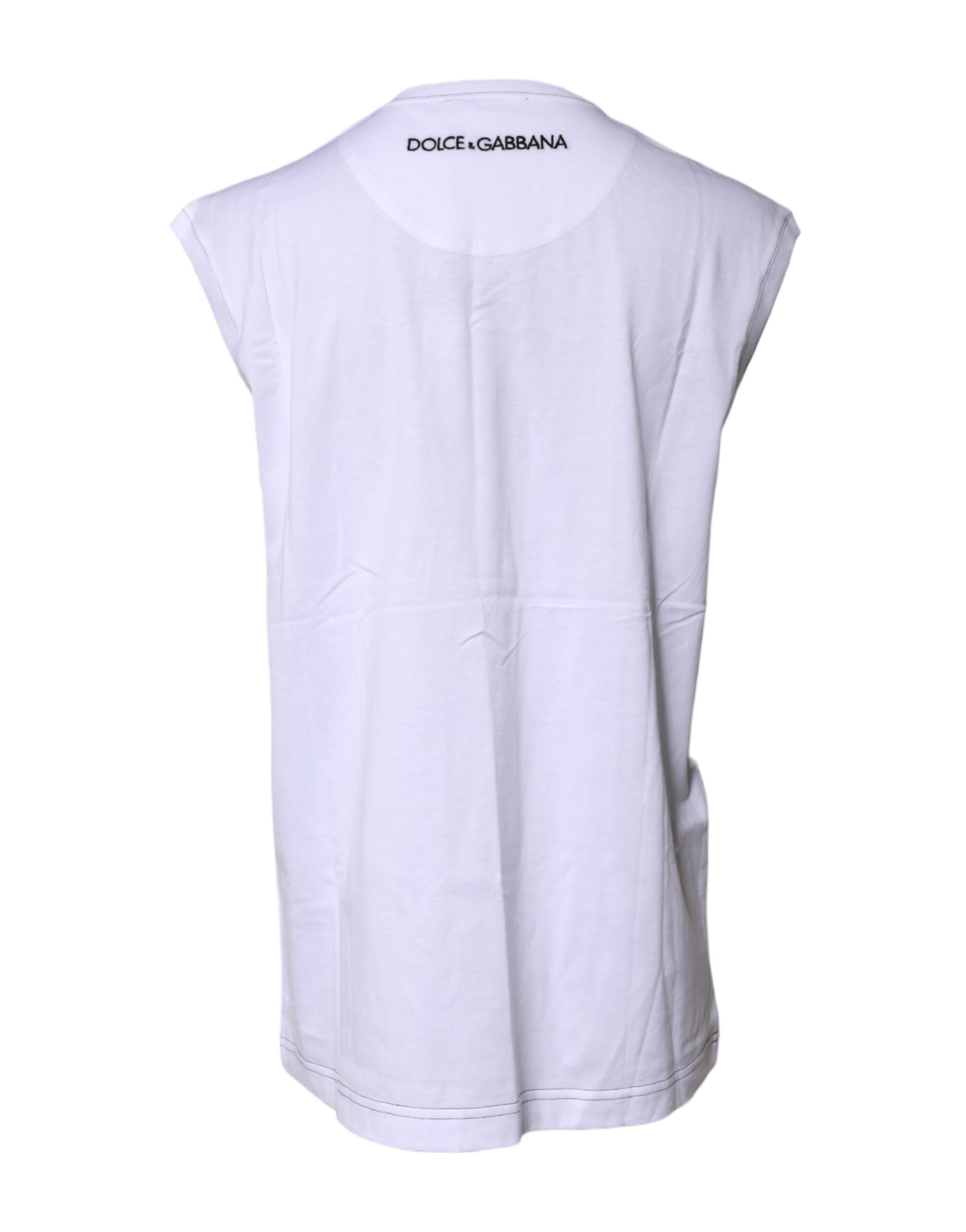 White Cotton Sleeveless Printed Tank T-shirt