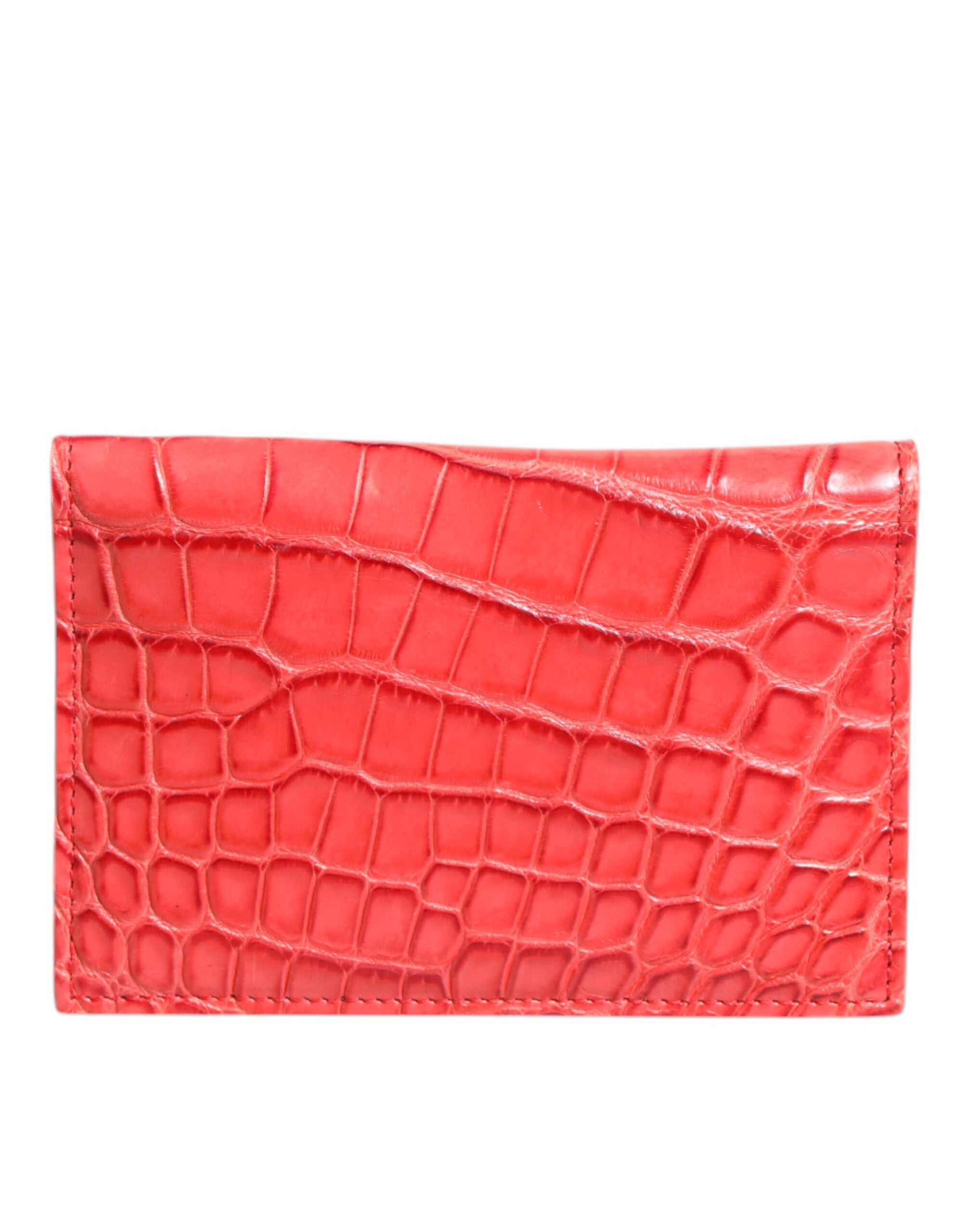 Red Exotic Leather Logo Plaque Card Holder Wallet
