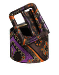 Multicolor Floral Jacquard Lurex Wide Waist Buckle Belt