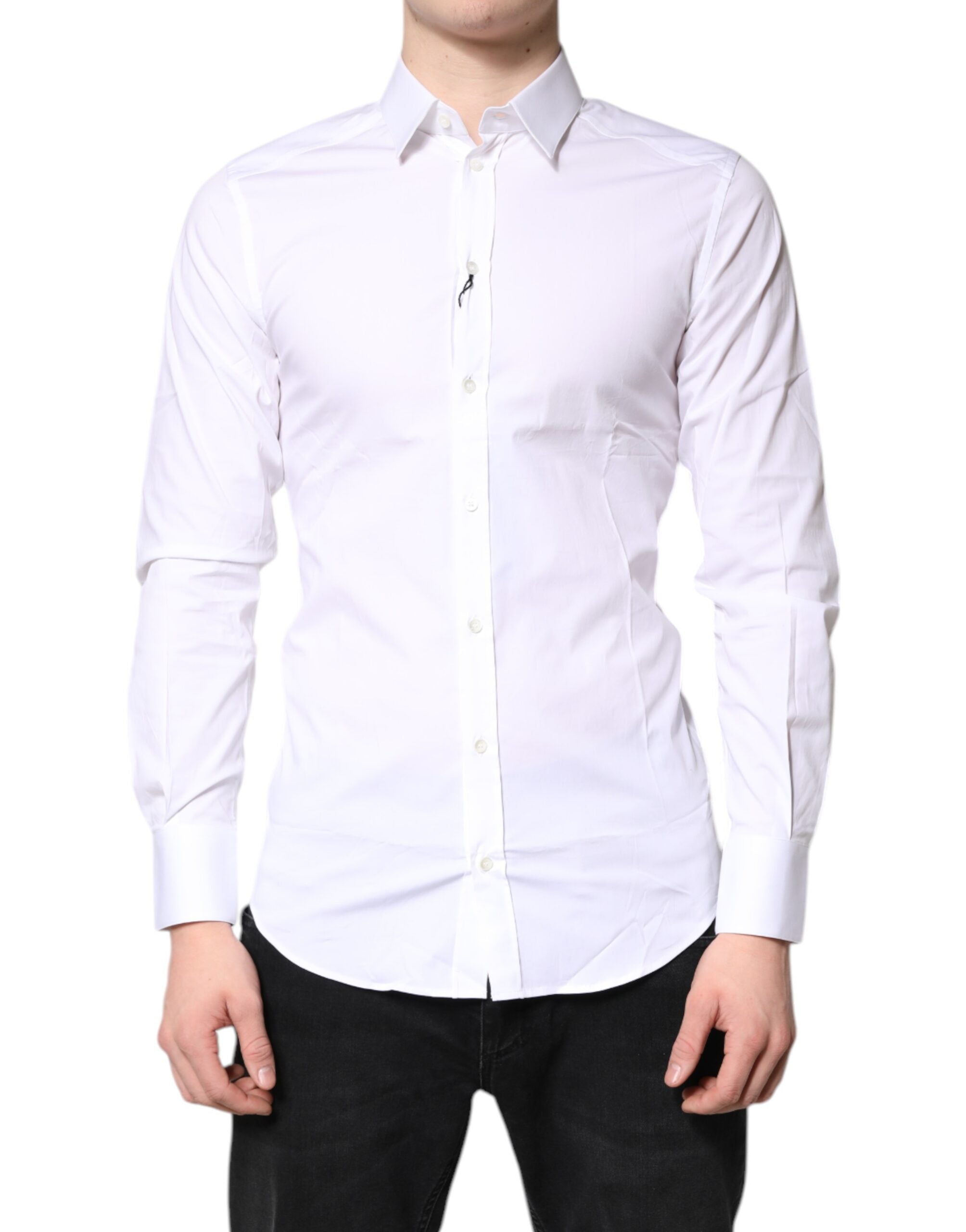 White Cotton Stretch GOLD Dress Formal Shirt