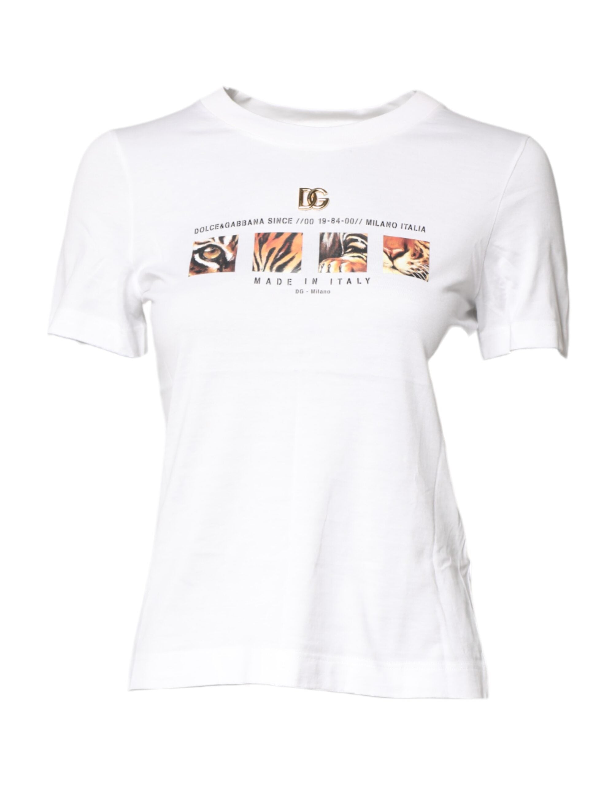 White Cotton Graphic Print Crew Neck T-shirt