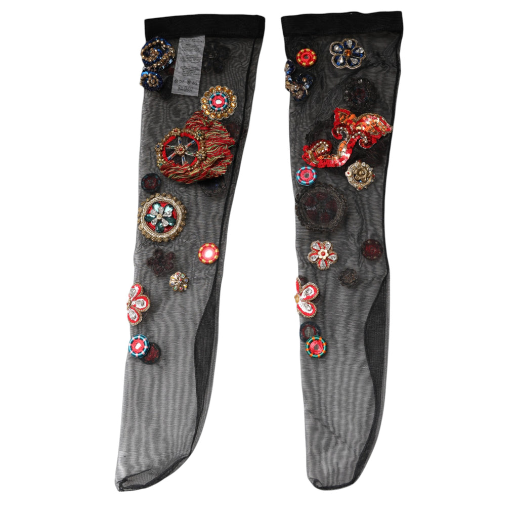 Black Stretch Carretto Crystal Stockings Socks