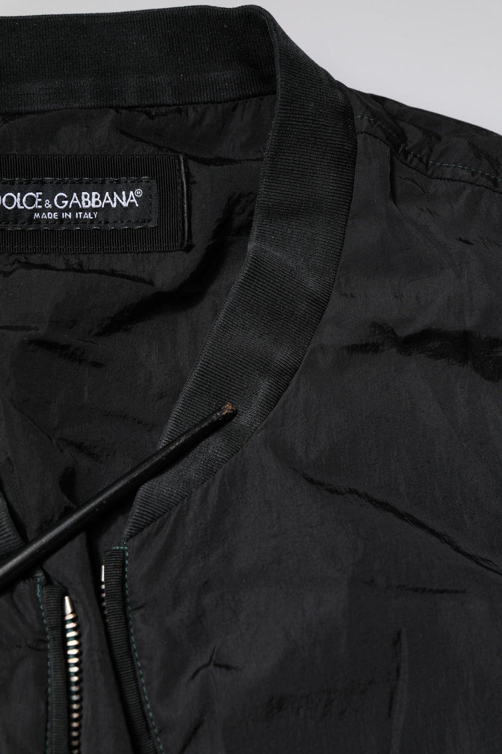 Black Nylon Logo Full Zip Bomber Jacket