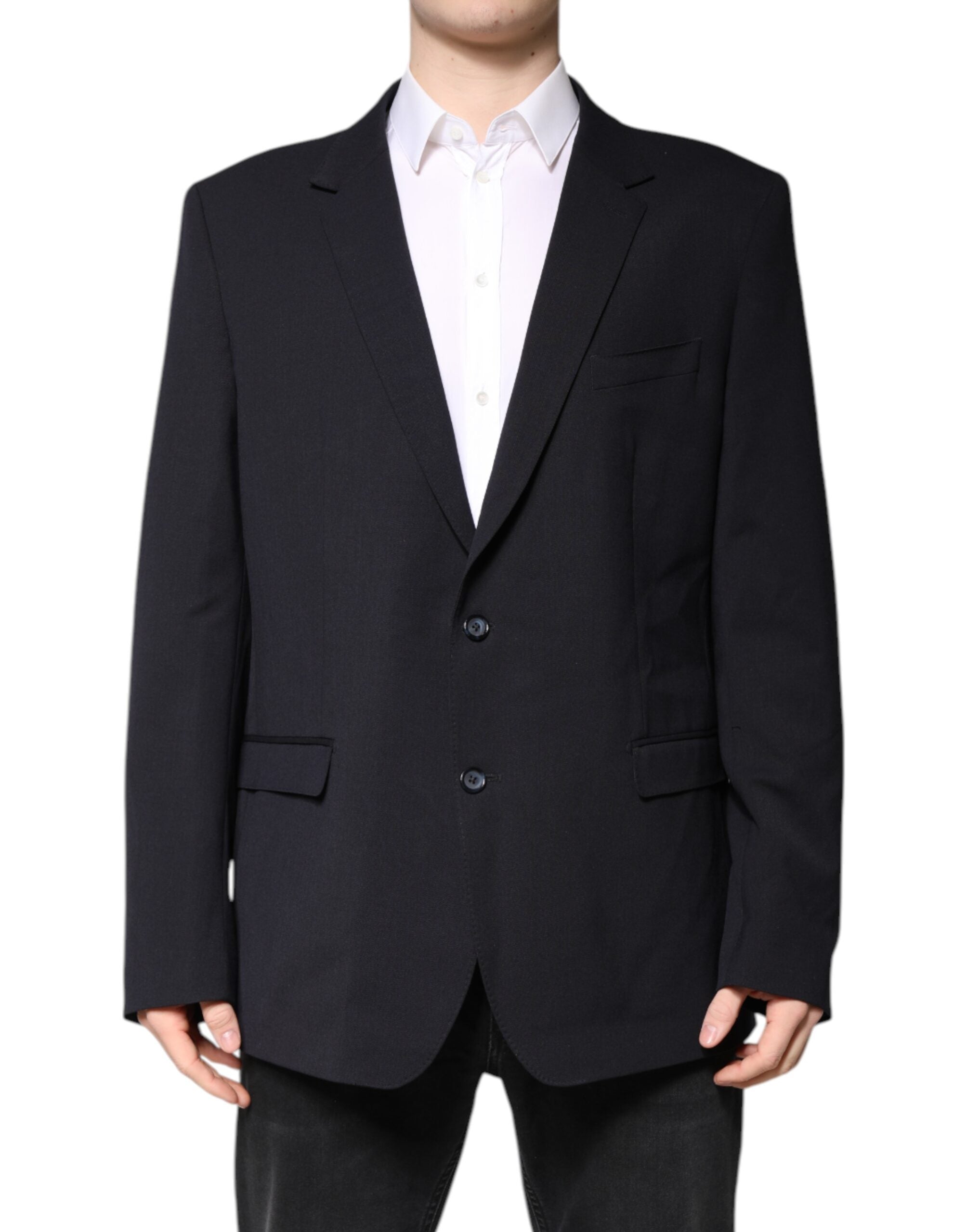 Dark Blue Wool Single Breasted Coat Blazer