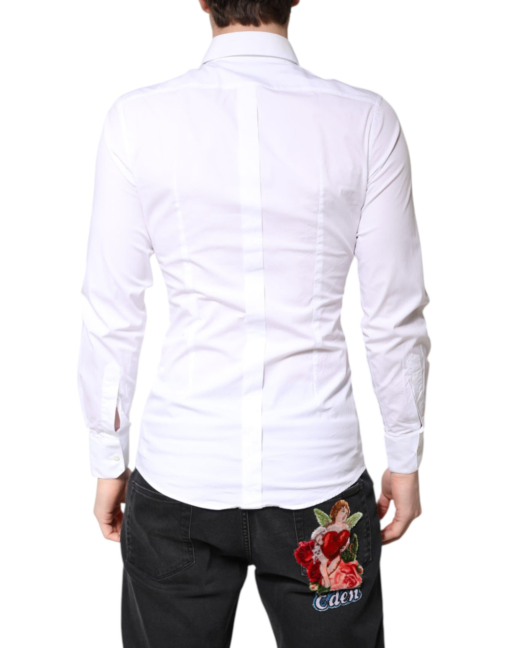 White Cotton GOLD Dress Formal Collared Shirt