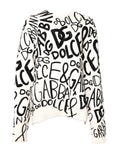 White Black Logo Print Women Pullover Sweater