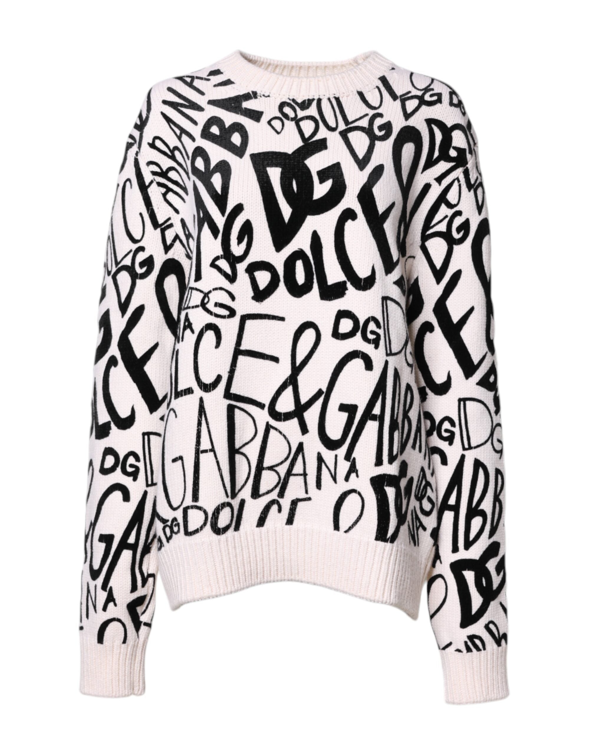 White Black Logo Print Women Pullover Sweater