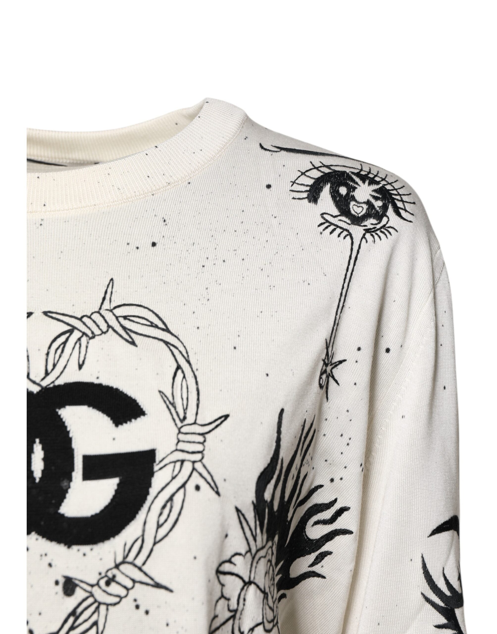 White Logo Angel Print Women Pullover Sweater