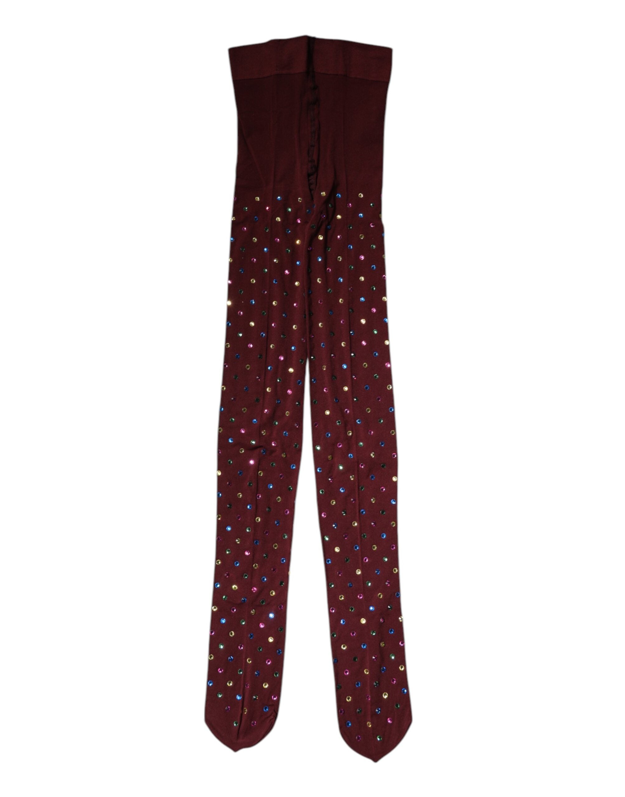 Maroon Nylon Crystal Embellished Pantyhose Tights