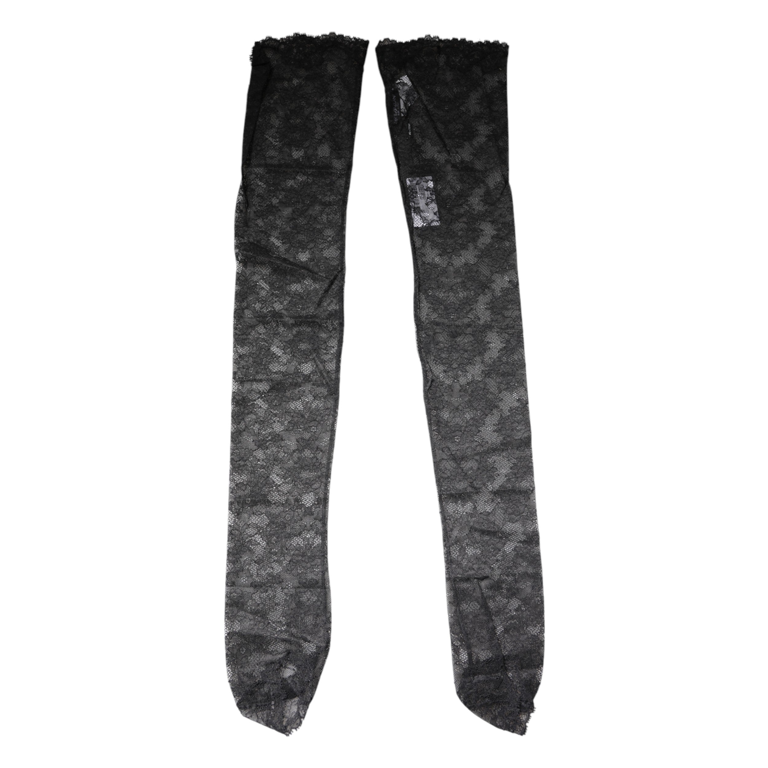 Black Floral Lace Cotton Stretch Stockings Socks