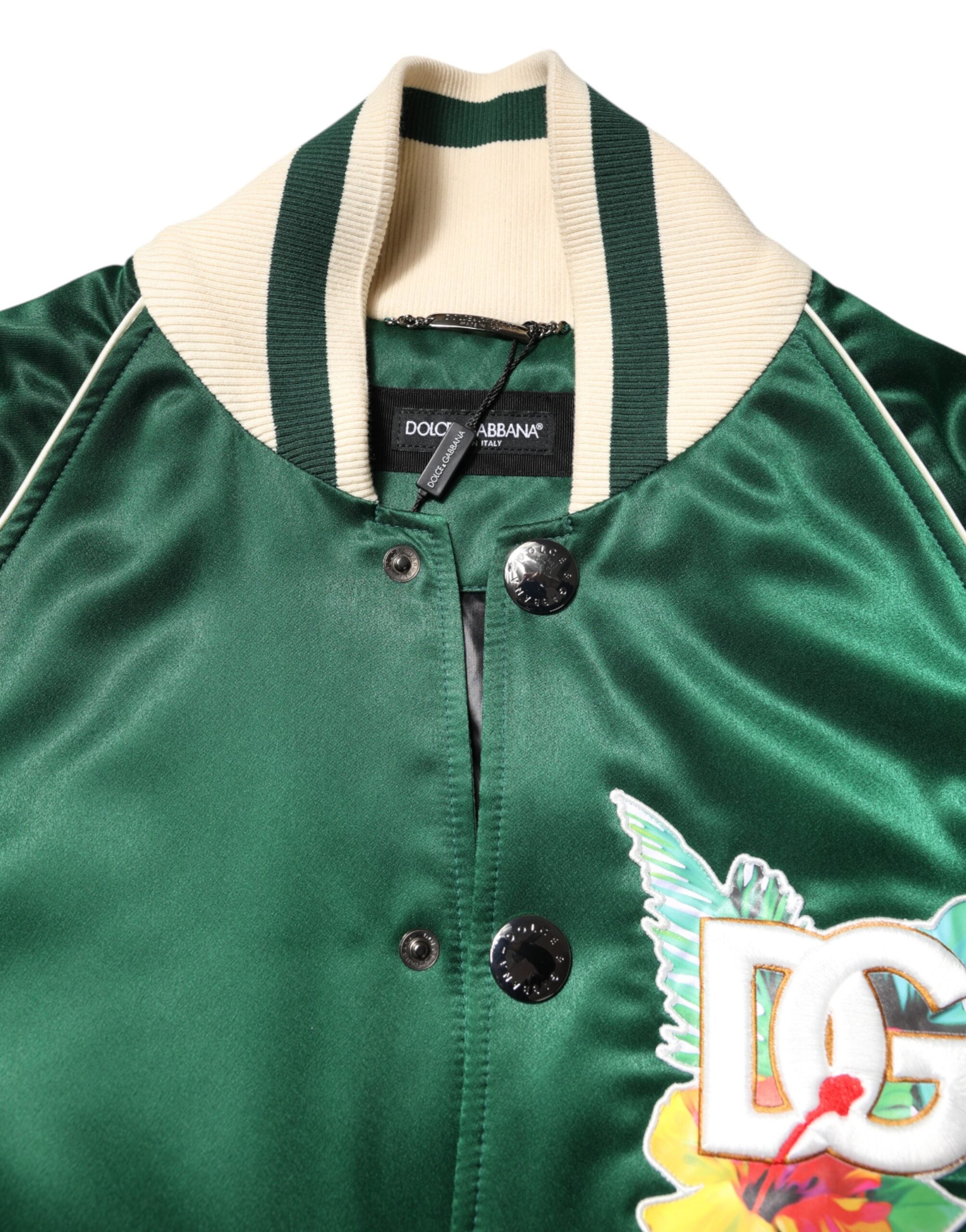 Green Floral DG Logo Full Zip Bomber Jacket