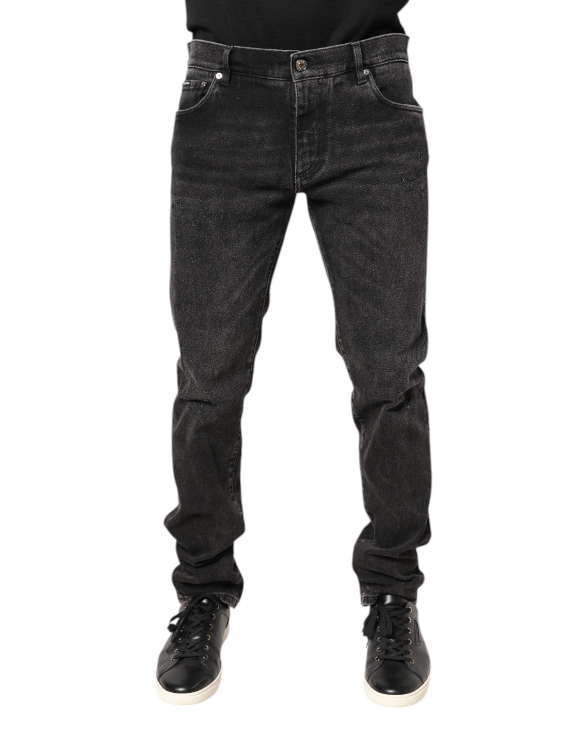 Gray Washed Cotton Skinny Denim Jeans