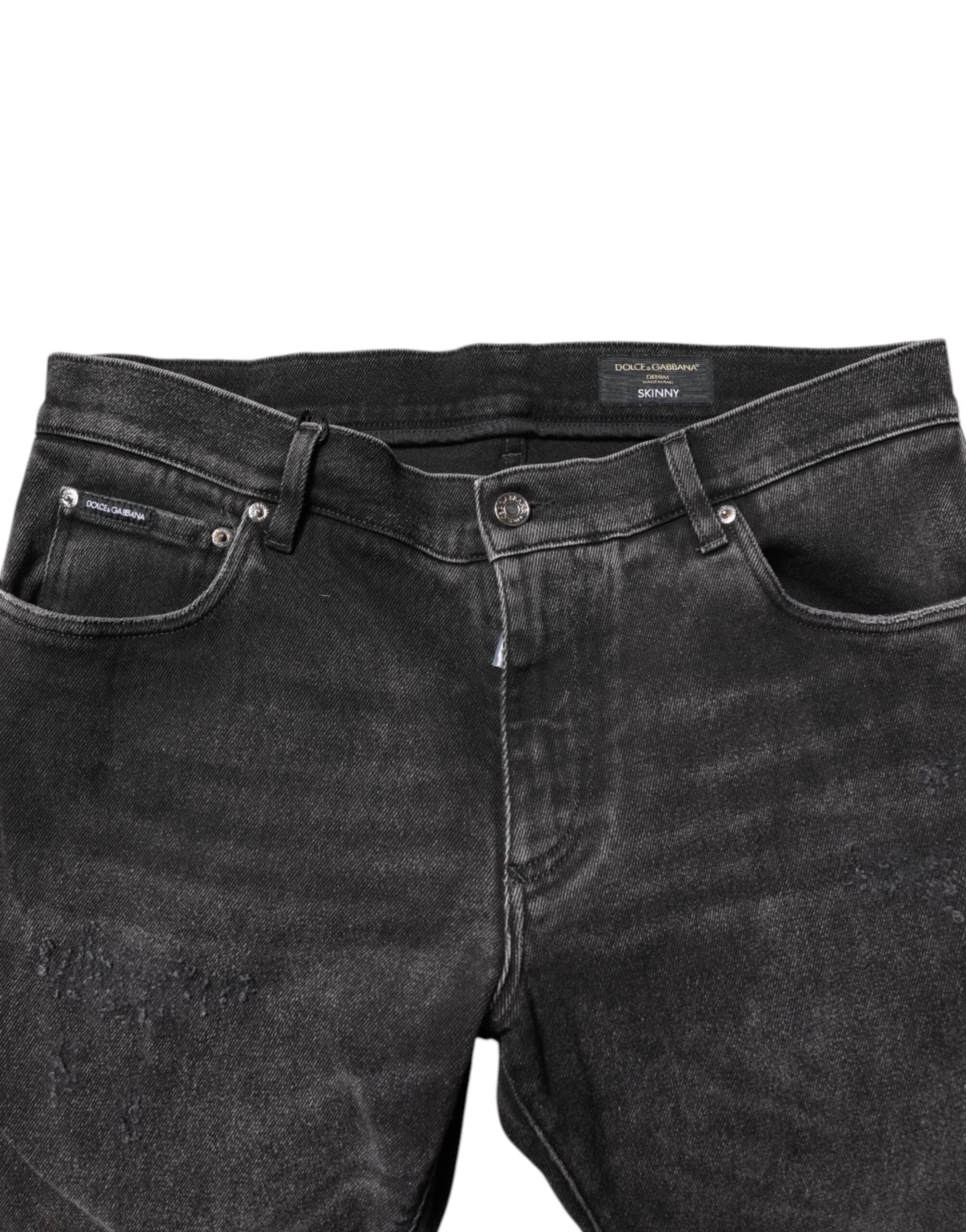 Gray Washed Cotton Skinny Denim Jeans