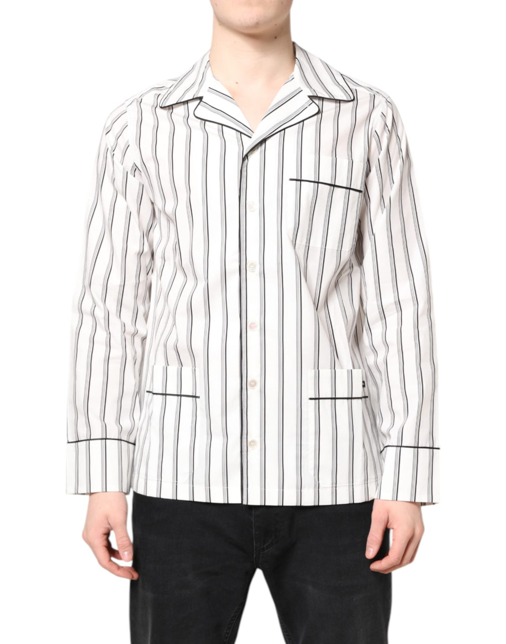 White Stripes Lounge Pajama Sleepwear Shirt