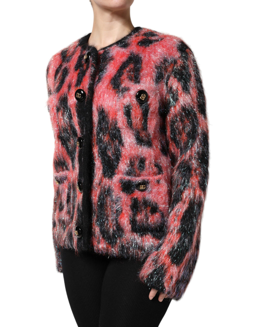 Red Mohair Wool Button Down Cardigan Sweater