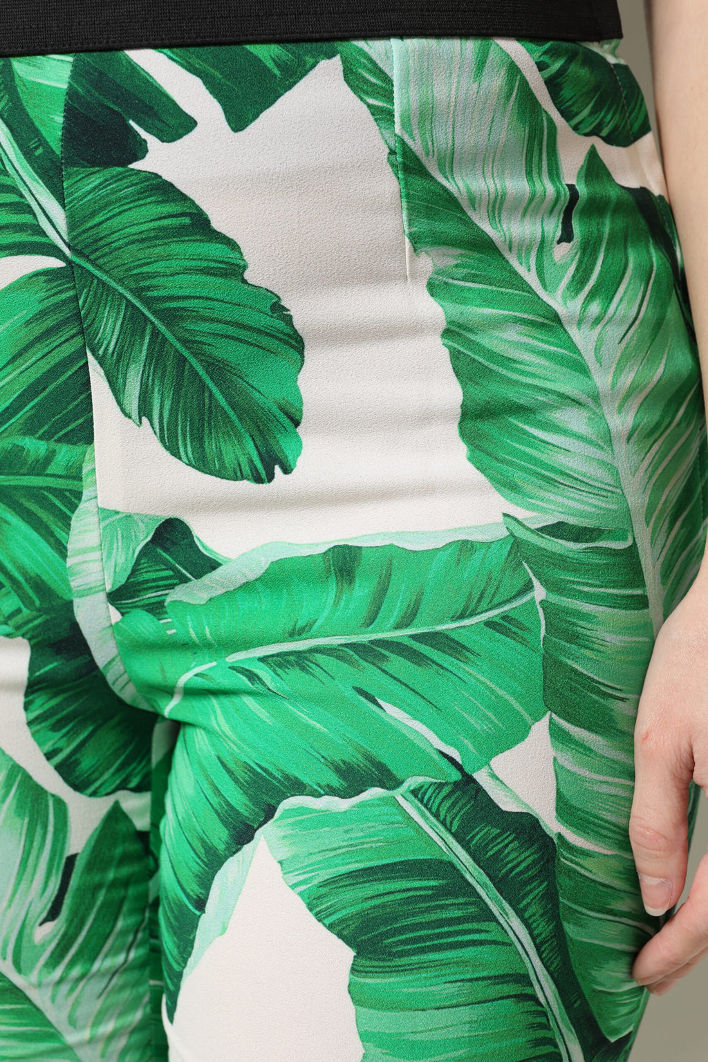 Weiß Grün Blatt Hohe Taille Hose