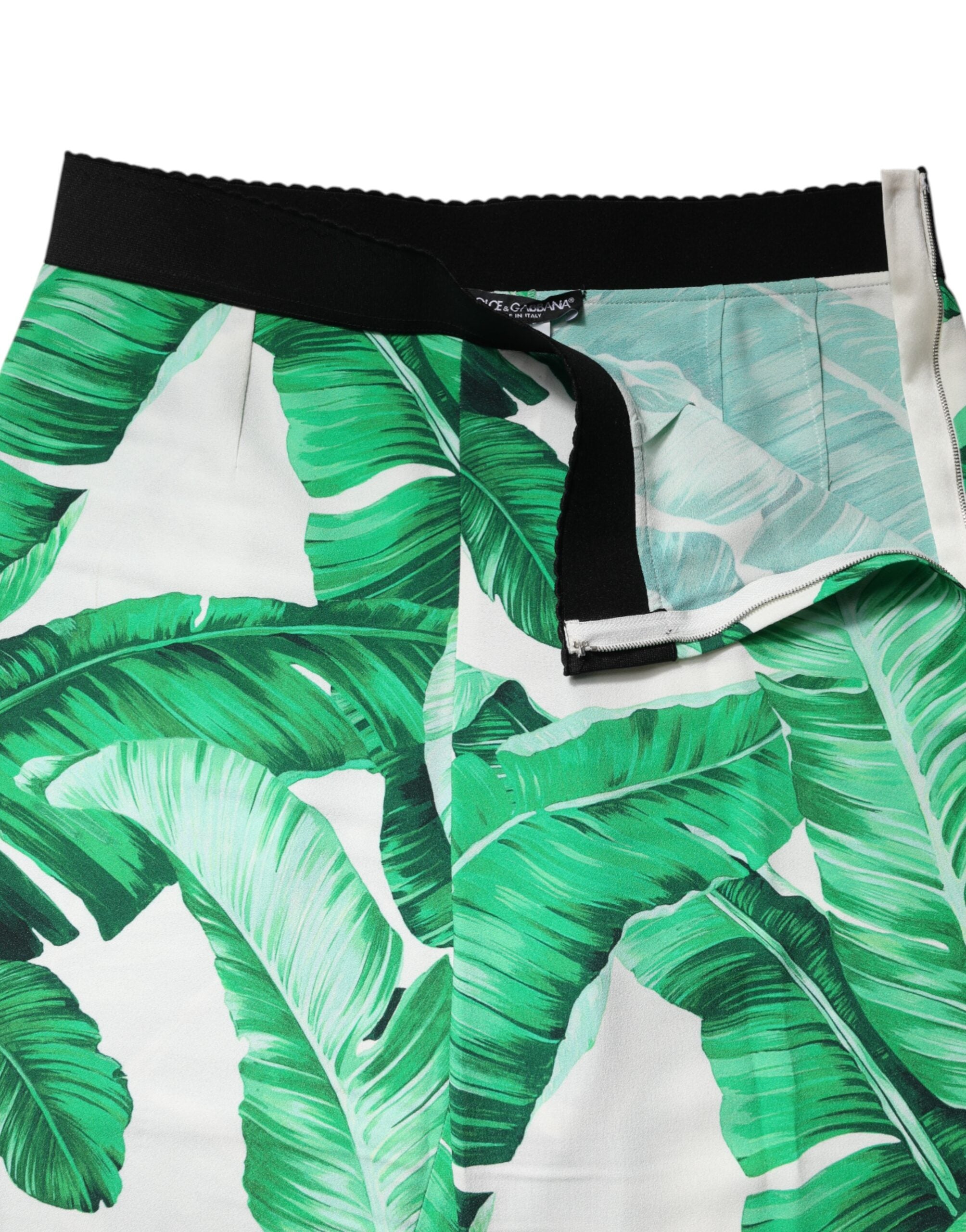 Weiß Grün Blatt Hohe Taille Hose