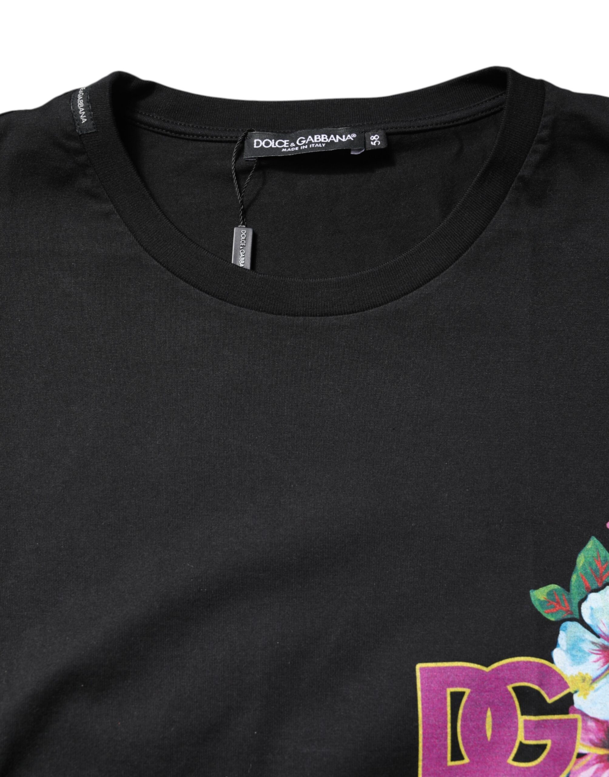 Black DG Floral Print Crew Neck T-shirt