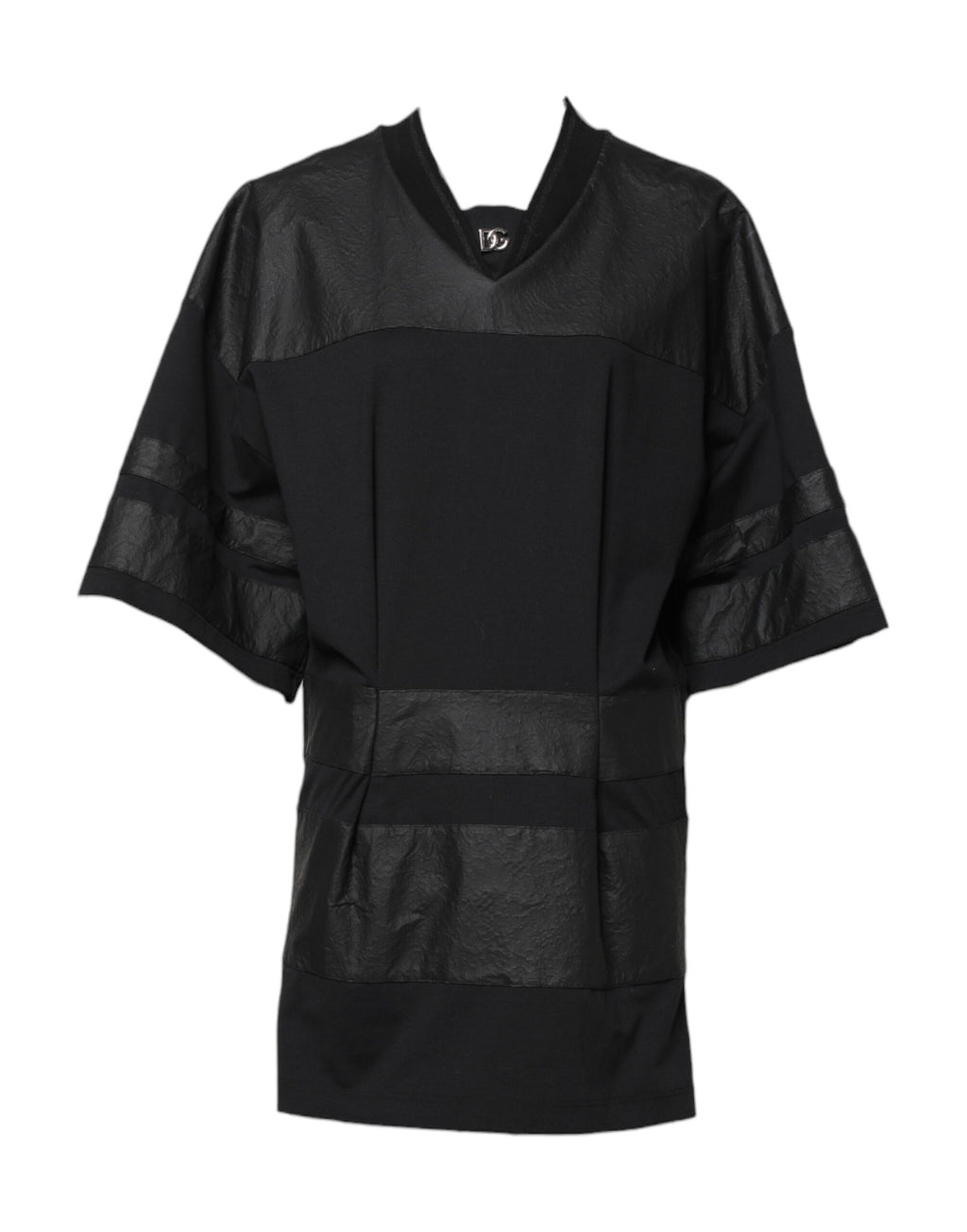 Black Cotton Short Sleeves V-neck T-shirt