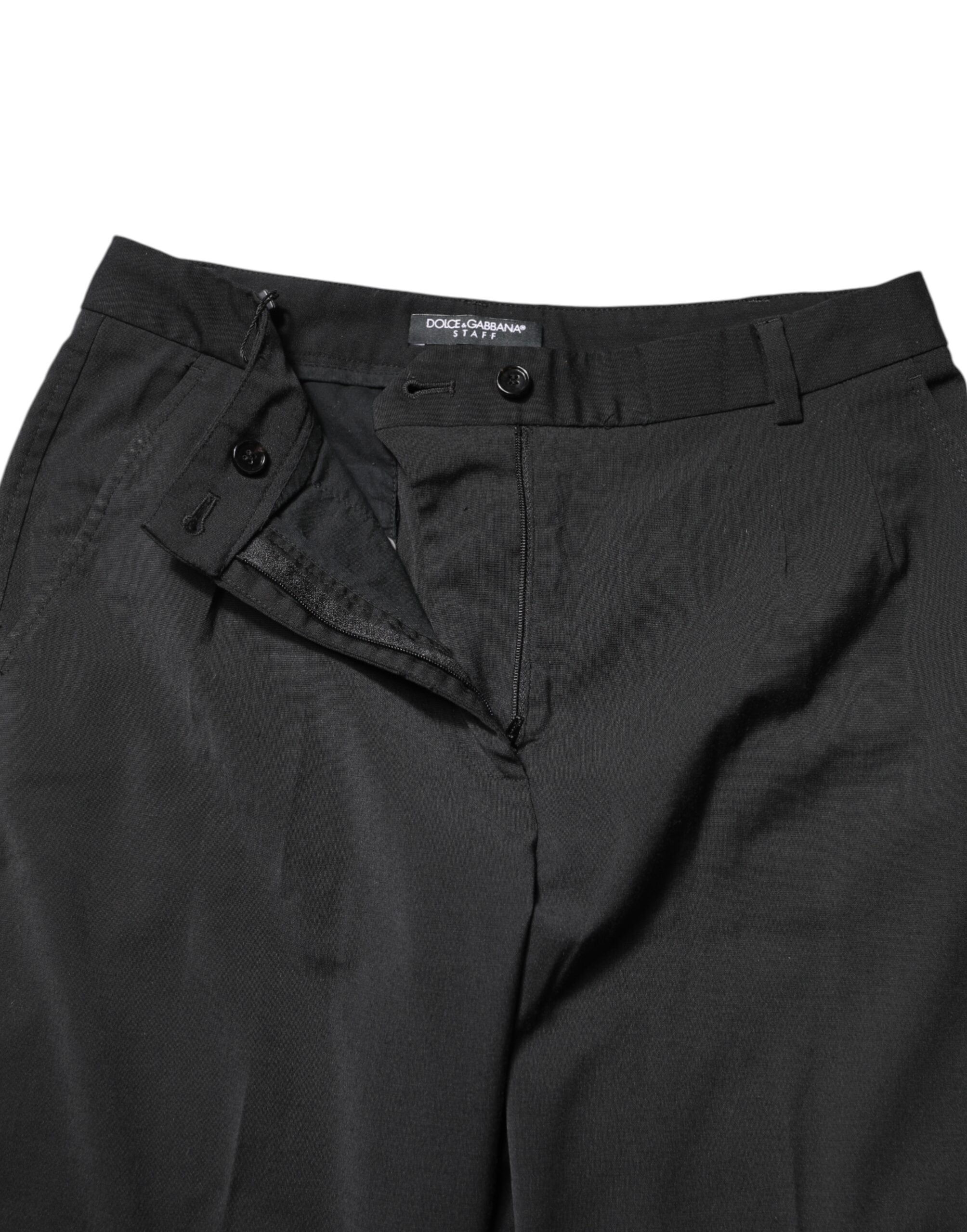 Black Polyester High Waist Slim Pants