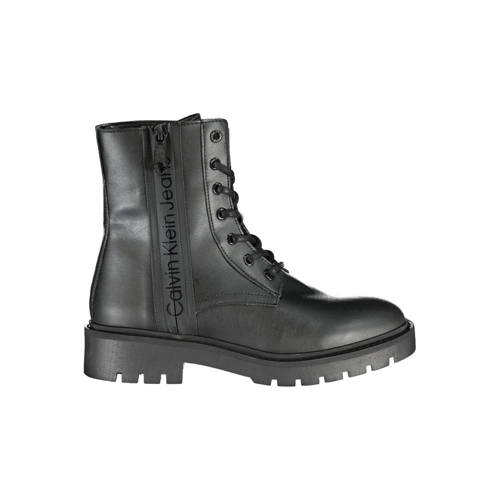 Black Polyurethane Women Ankle Boot