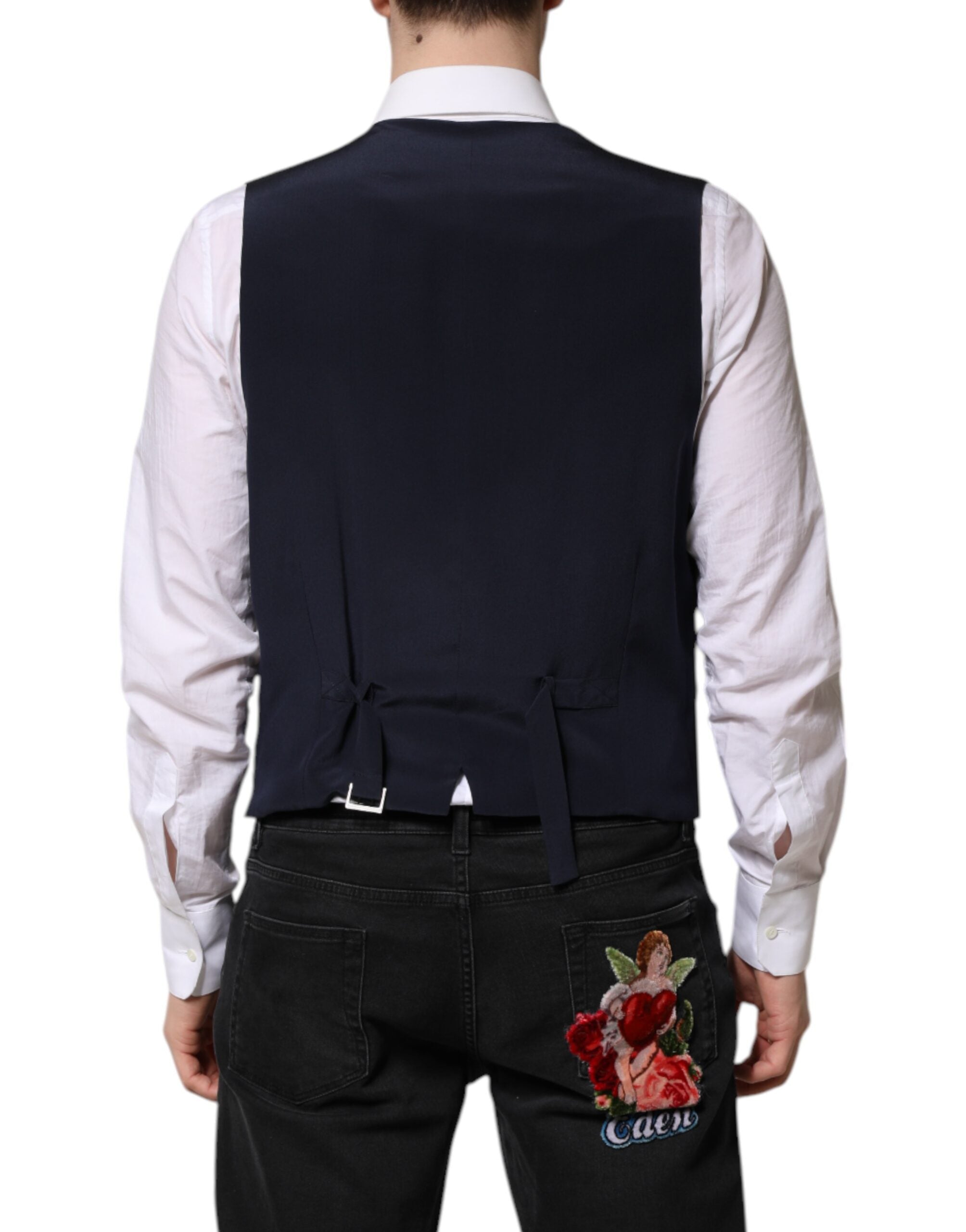 Blue Stripes Wool Formal Men Waistcoat Vest