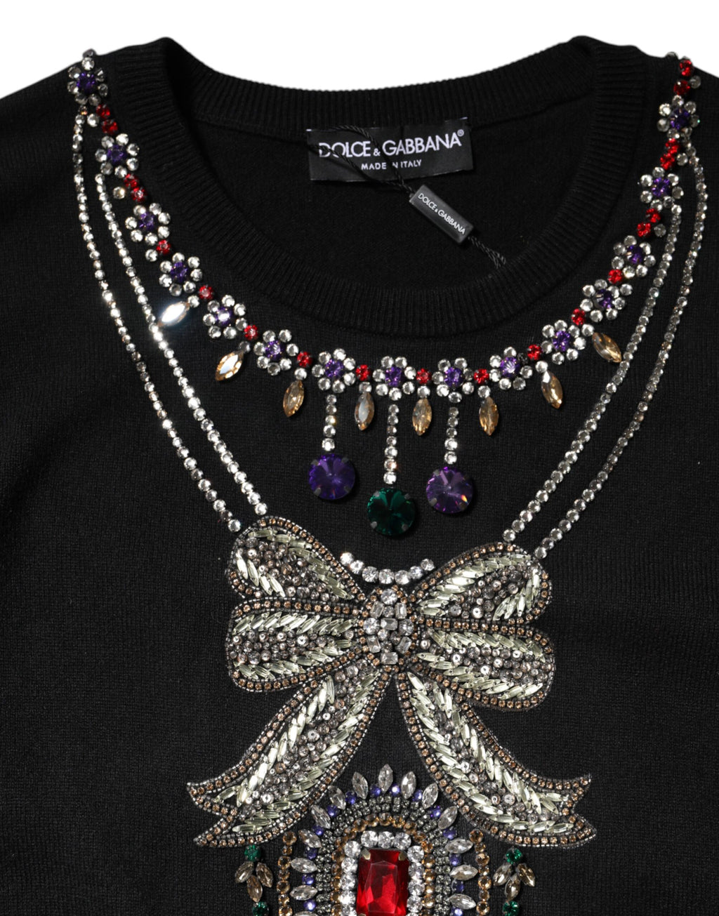 Black Cashmere Crystal Embellished Sweater