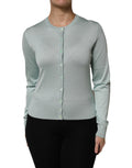 Light Green Silk Button Down Cardigan Sweater