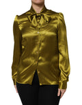 Green Ascot Collar Long Sleeves Blouse Top
