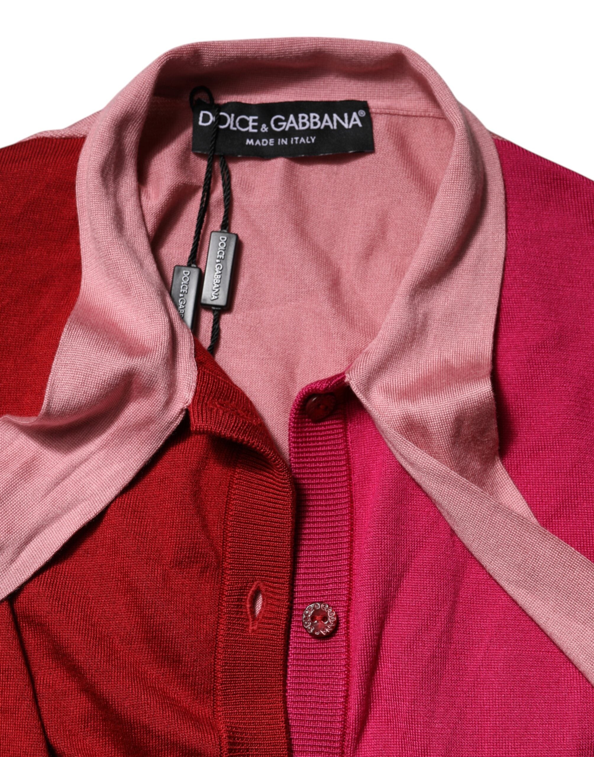 Pink Short Sleeves Buttoned Ascot Collar Top