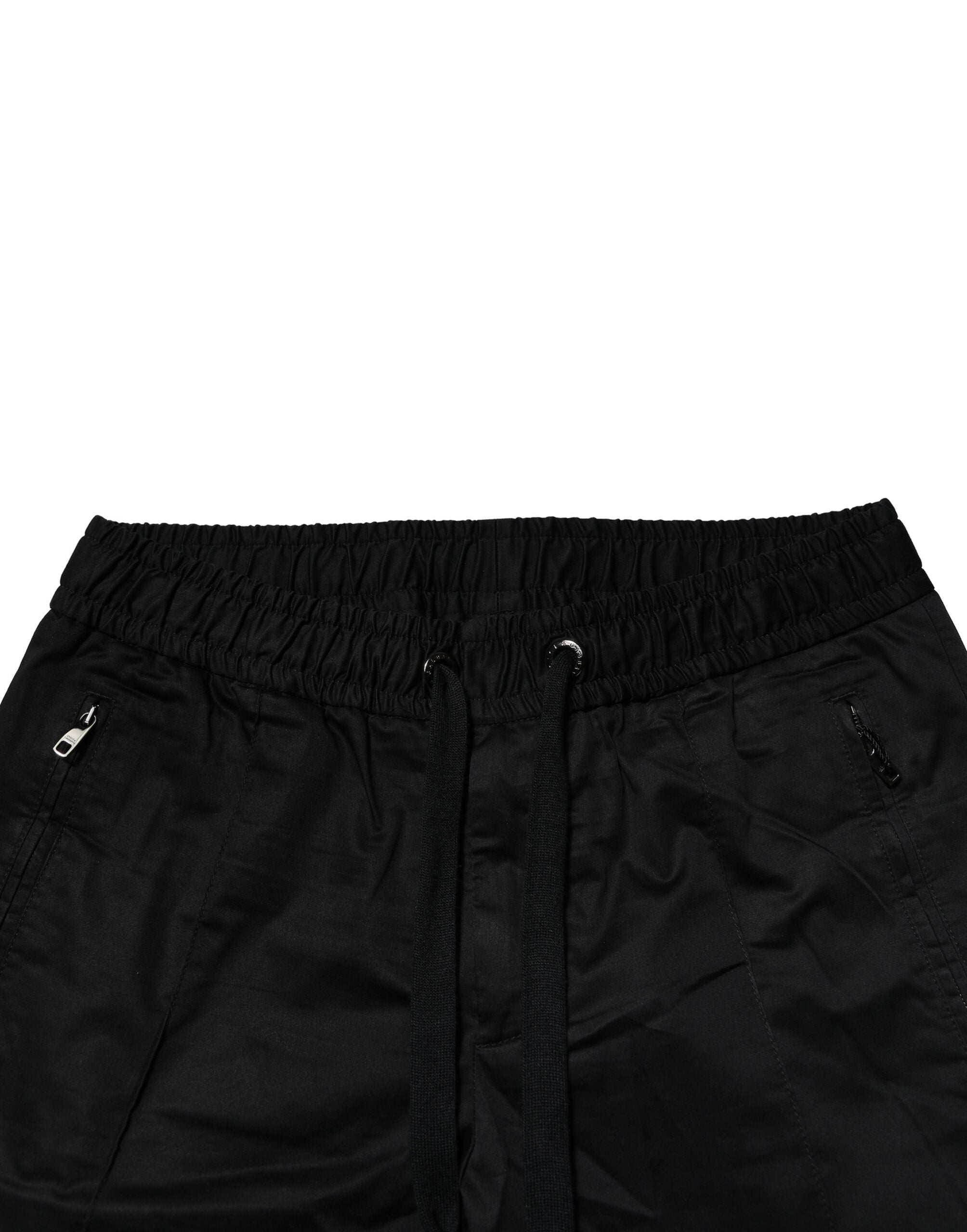 Black Cotton Mid Waist Jogger Pants